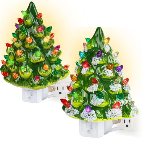 Dazzle Bright ceramic Christmas tree night light with hand-painted detail for festive mood