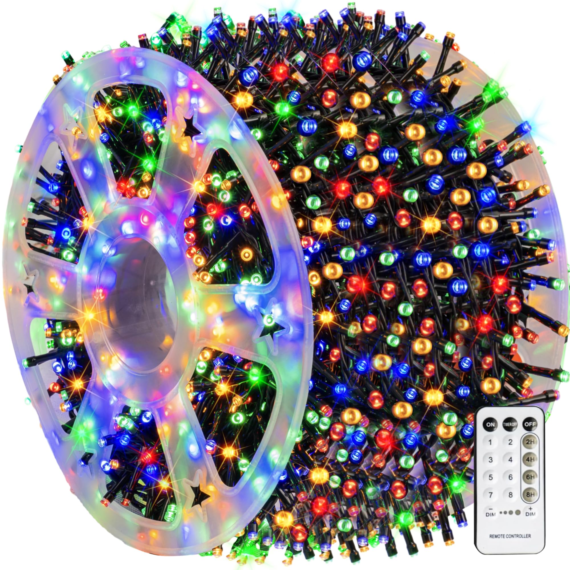 Dazzle Bright 1000 LED outdoor string lights illuminating trees and yards for festive décor