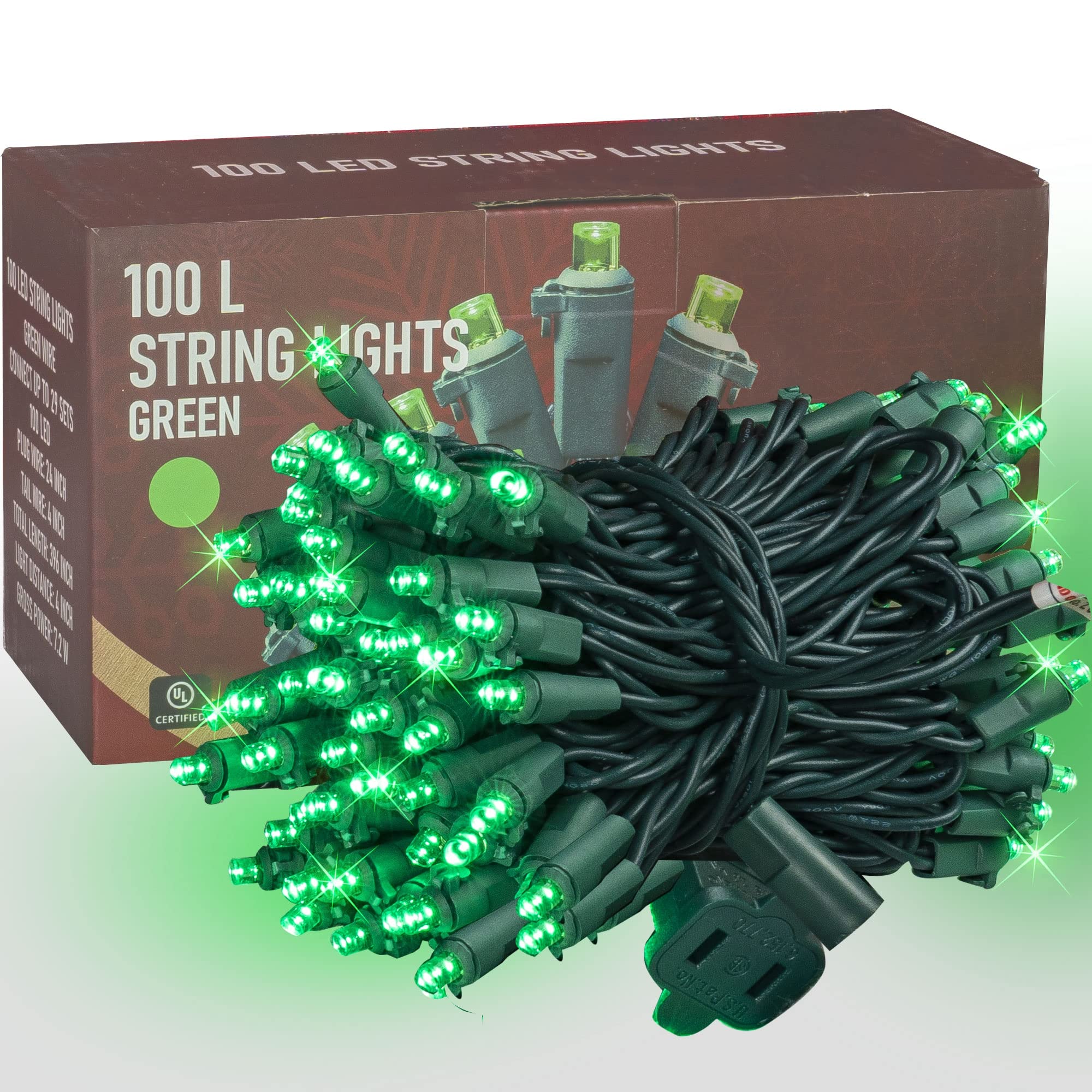 Dazzle Bright st-patricks-day string lights outer-view showing 100 LEDs for outdoor ambiance.