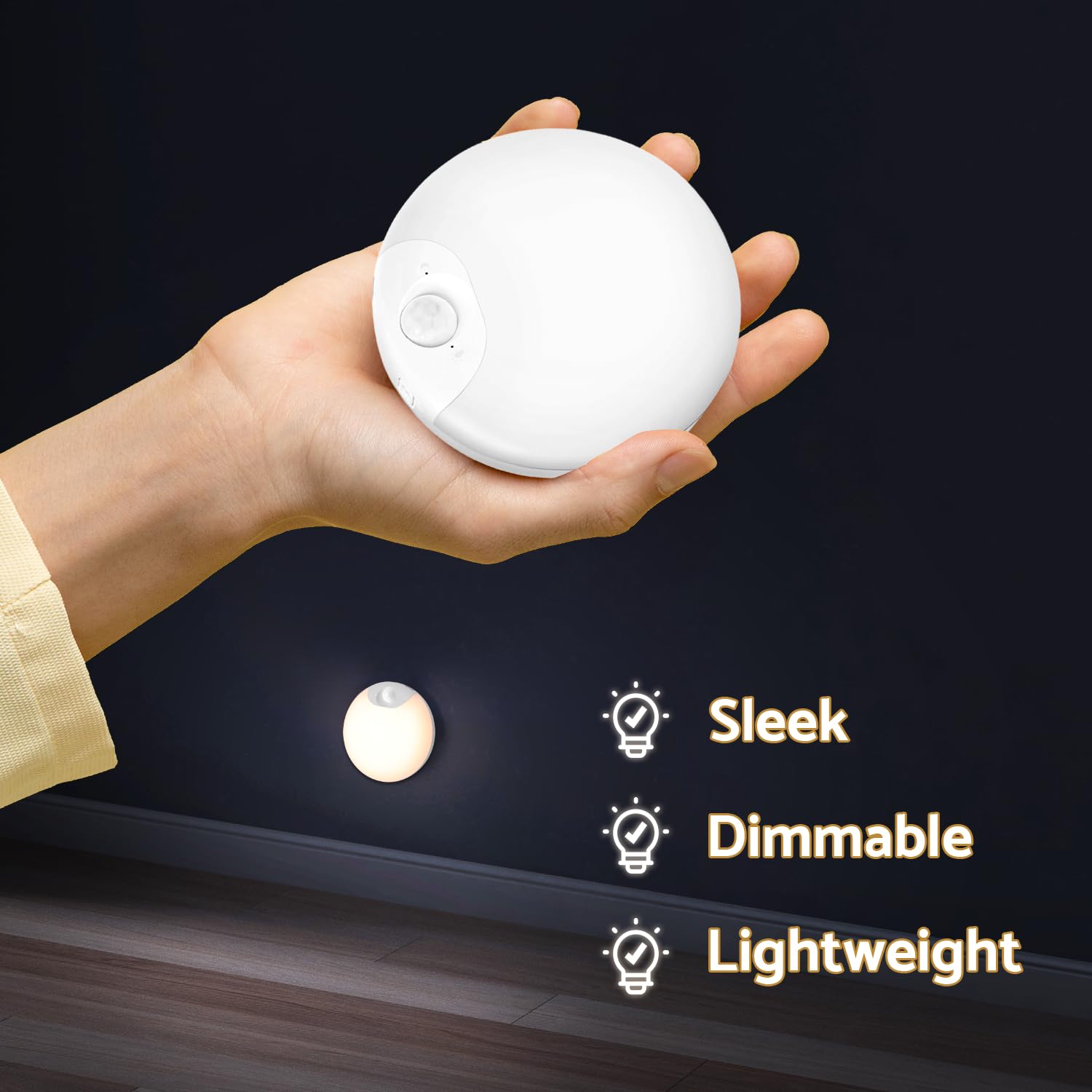 DAZZY DOT motion-sensor night light detects movement up to 13 feet away.