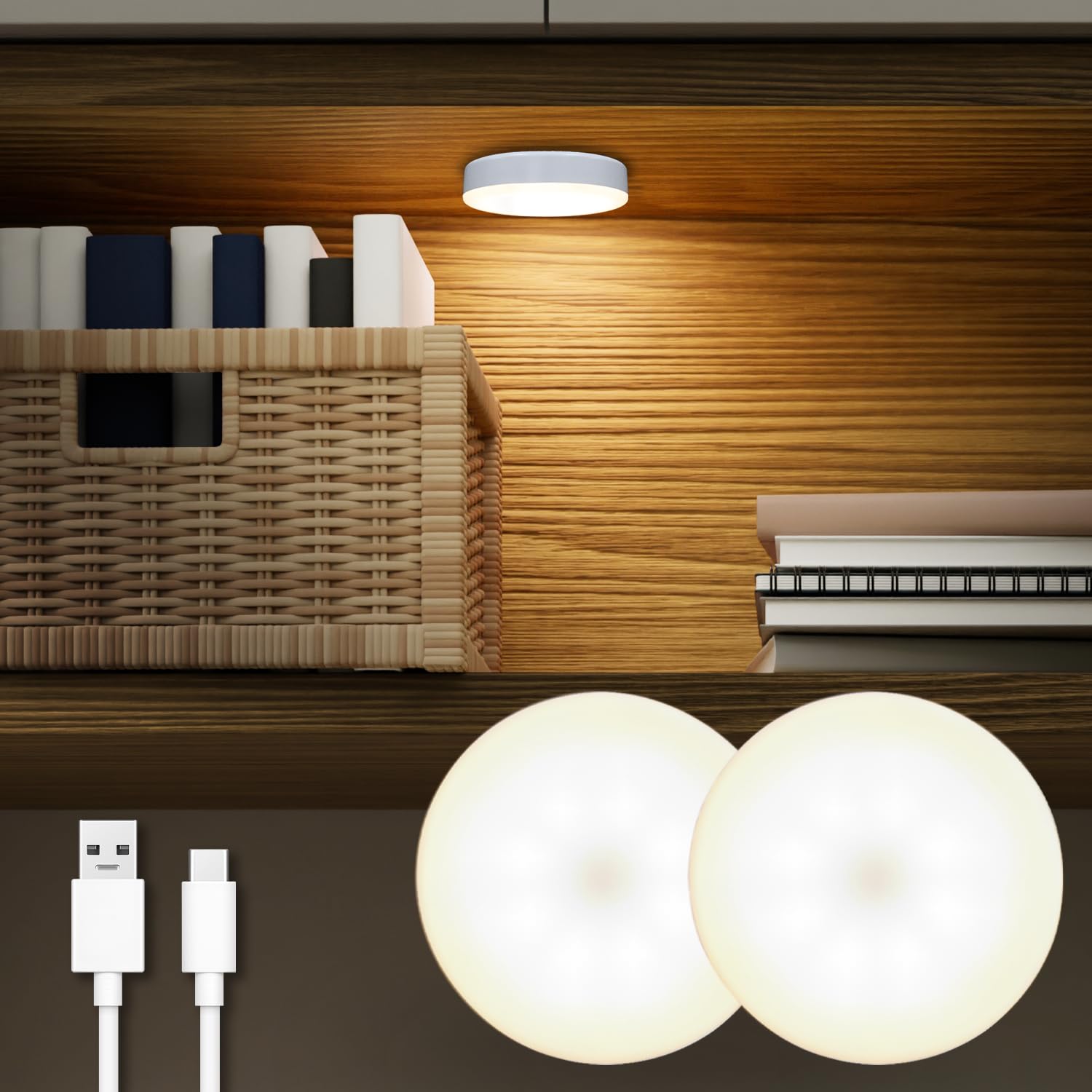 DAZZY DOT rechargeable puck light closeup showing bright LEDs for cabinet lighting