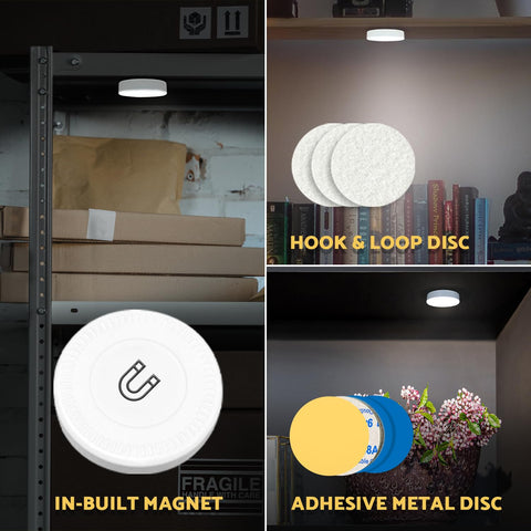 DAZZY DOT puck light dimmed mode for adjustable ambient lighting.