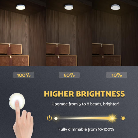 DAZZY DOT puck light demonstrating dimming control for adjustable brightness