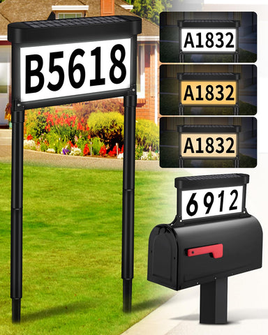 DBF solar address sign with dual-sided illumination for day and night visibility