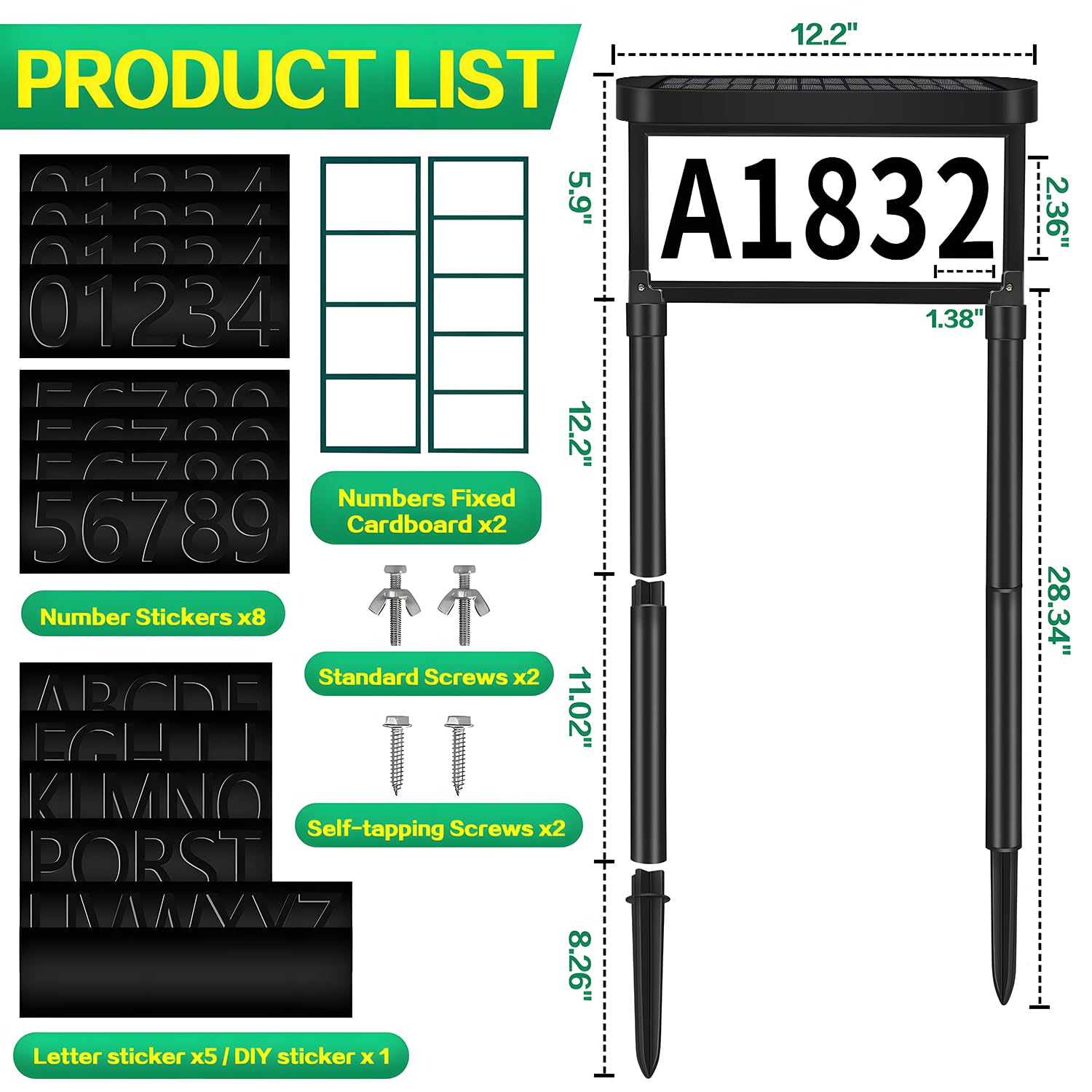 DBF solar address sign large battery powers nightly lighting