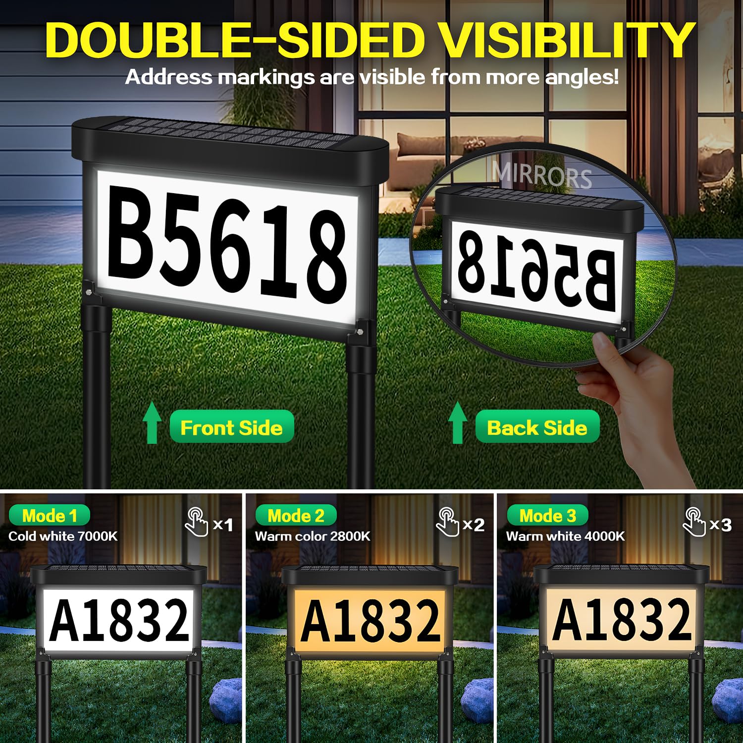 DBF solar address sign outdoor stake mount secured in lawn