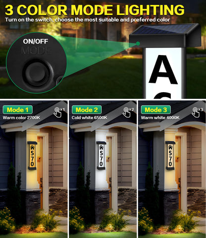 DBF solar address sign wall-mount digits display for quick outdoor setup.
