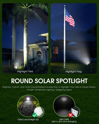 DBF outdoor solar spotlight auto activates at dusk for hands-free lighting.