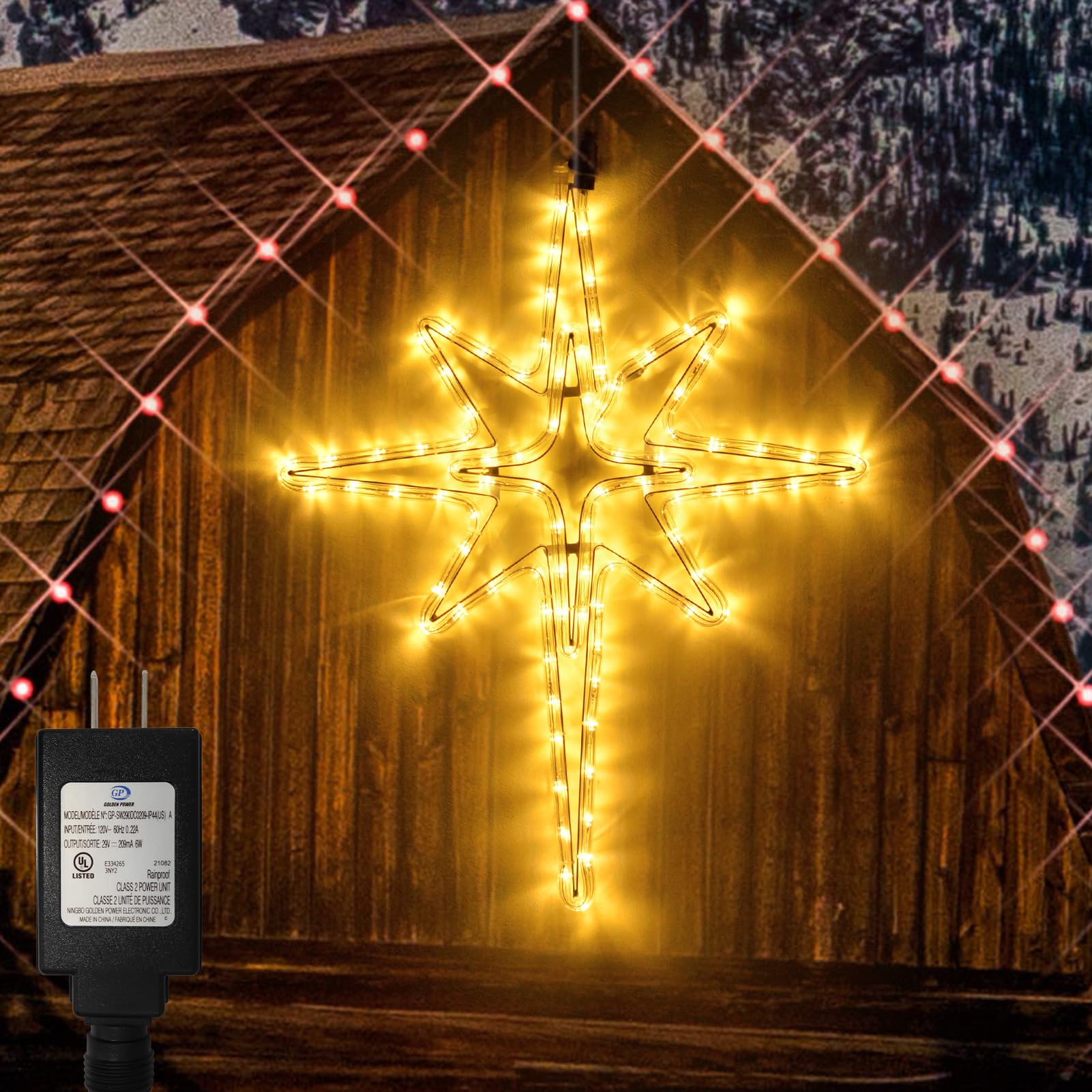DBFAIRY Bethlehem Star outdoor lights glow warmly for festive exterior décor.