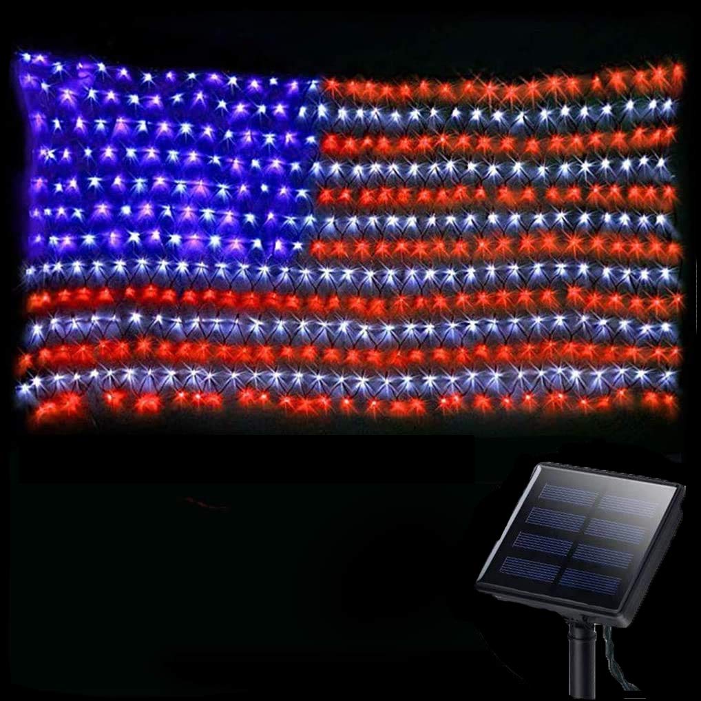 DBFAIRY flag net lights outdoor 420 LEDs for bright patriotic display.