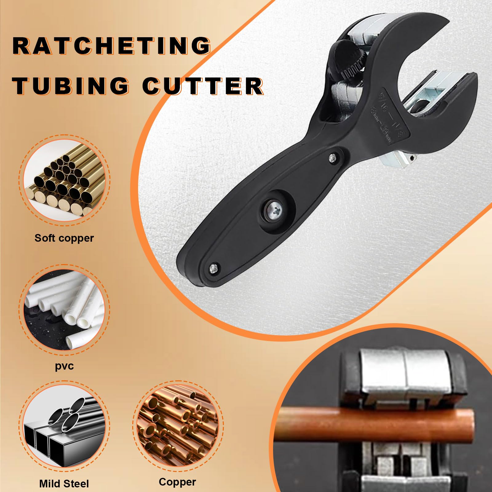 DBIGQ tube cutter handling PVC piping in a plumbing workflow.