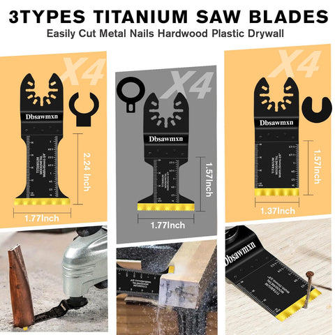 Dbsawmxn titanium oscillating blade for wood cuts keeps heat down for precise results.