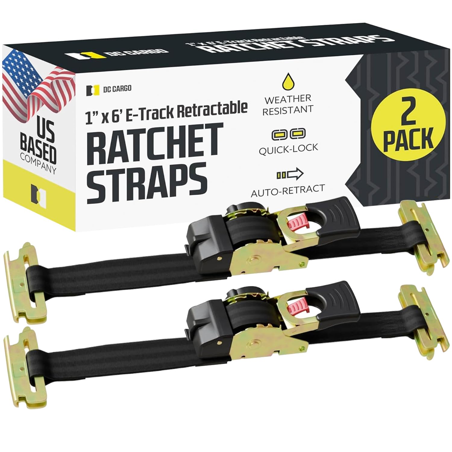 DC Cargo Mall E Track retractable strap, side view, for secure tie-downs on trailers.