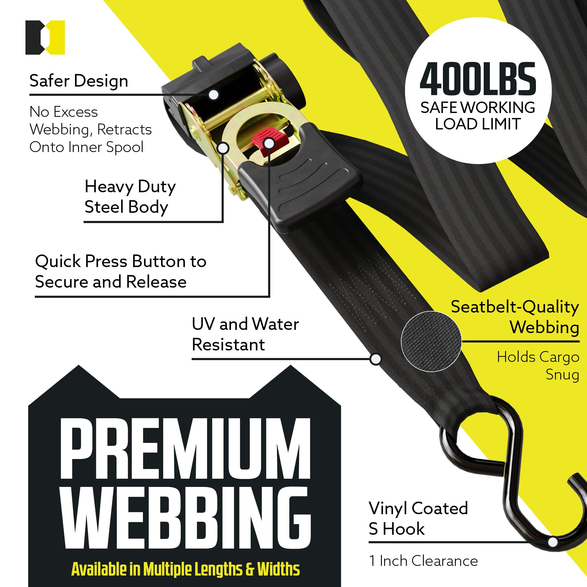 Red release button on DC Cargo Mall strap for quick slack and adjustments