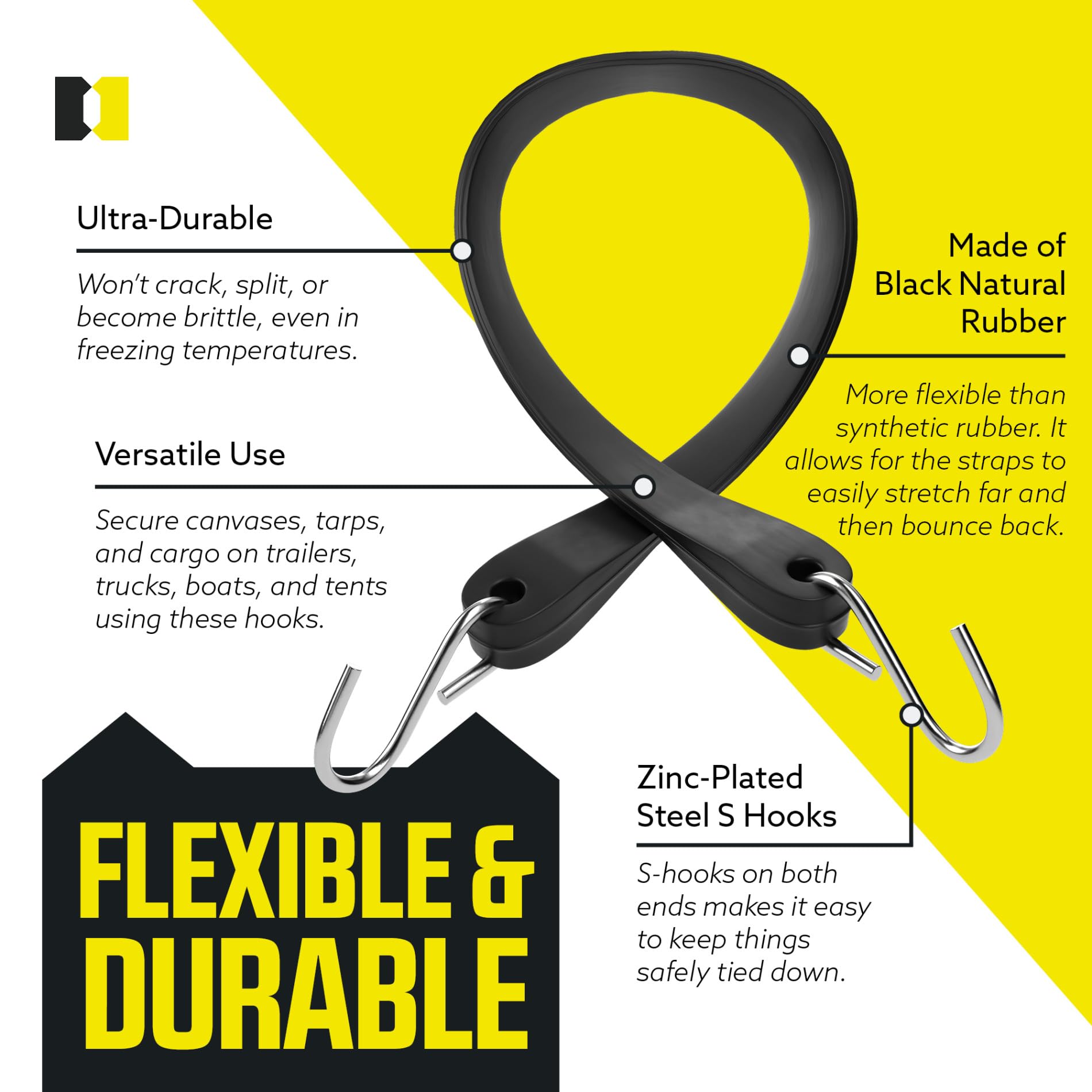 DC Cargo Mall S-hook end fittings on tarp strap for quick, secure attachment.