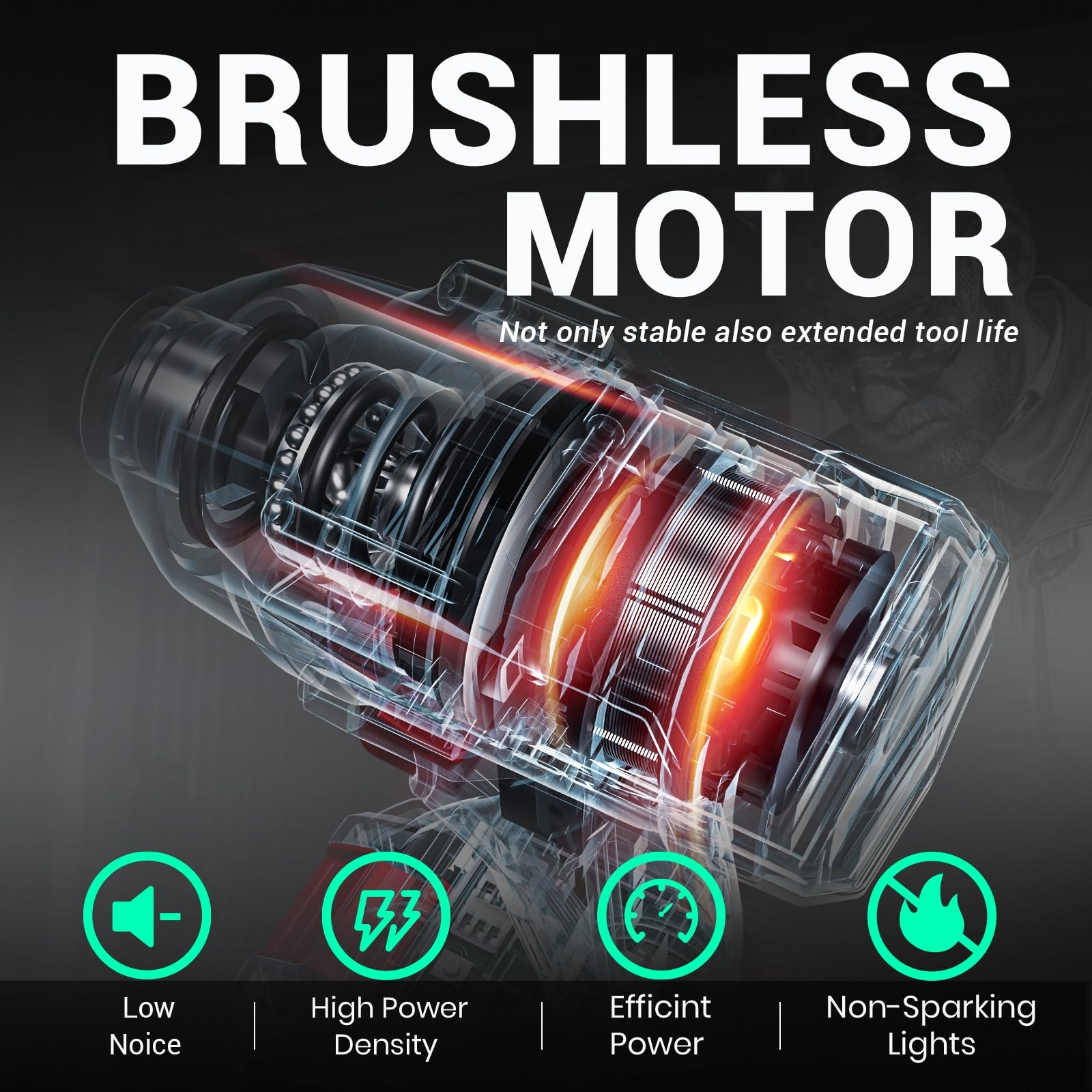 DCA 20V brushless impact wrench side view shows rugged durability.