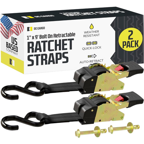 DC Cargo Mall bolt-on auto retractable ratchet strap in use for fast, secure tie-downs.
