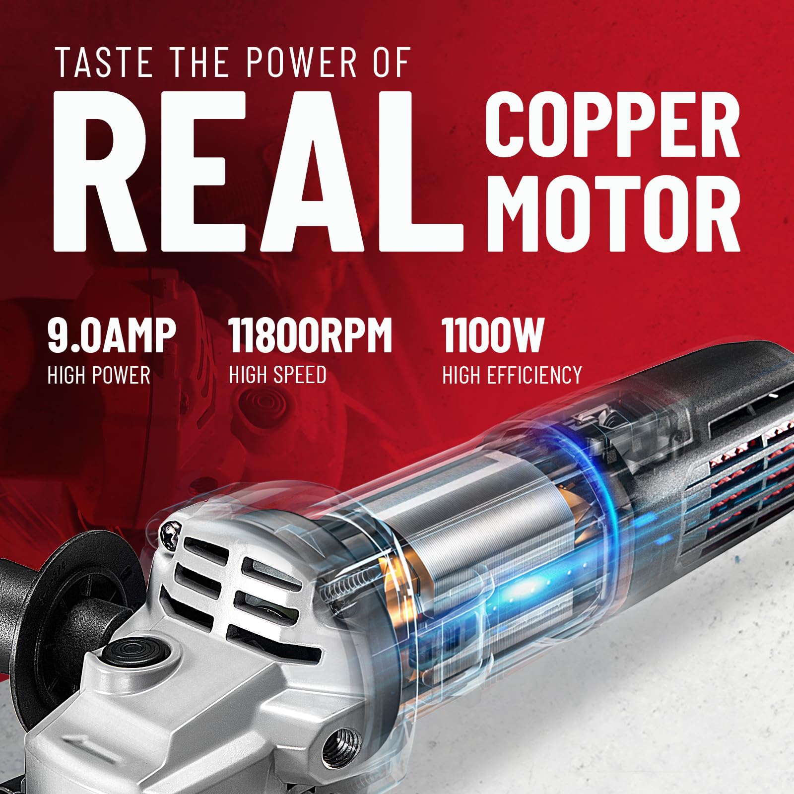 DCK grinder delivers 11,800 RPM for fast material removal.