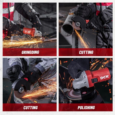 DCK grinder uses a 7/8-inch arbor for easy accessory fitting.