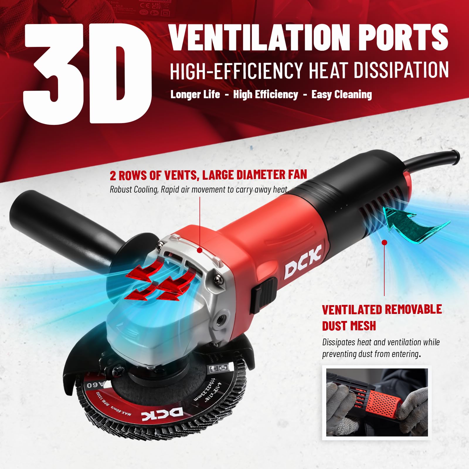 Adjustable safety guards protect from debris while you work with DCK.