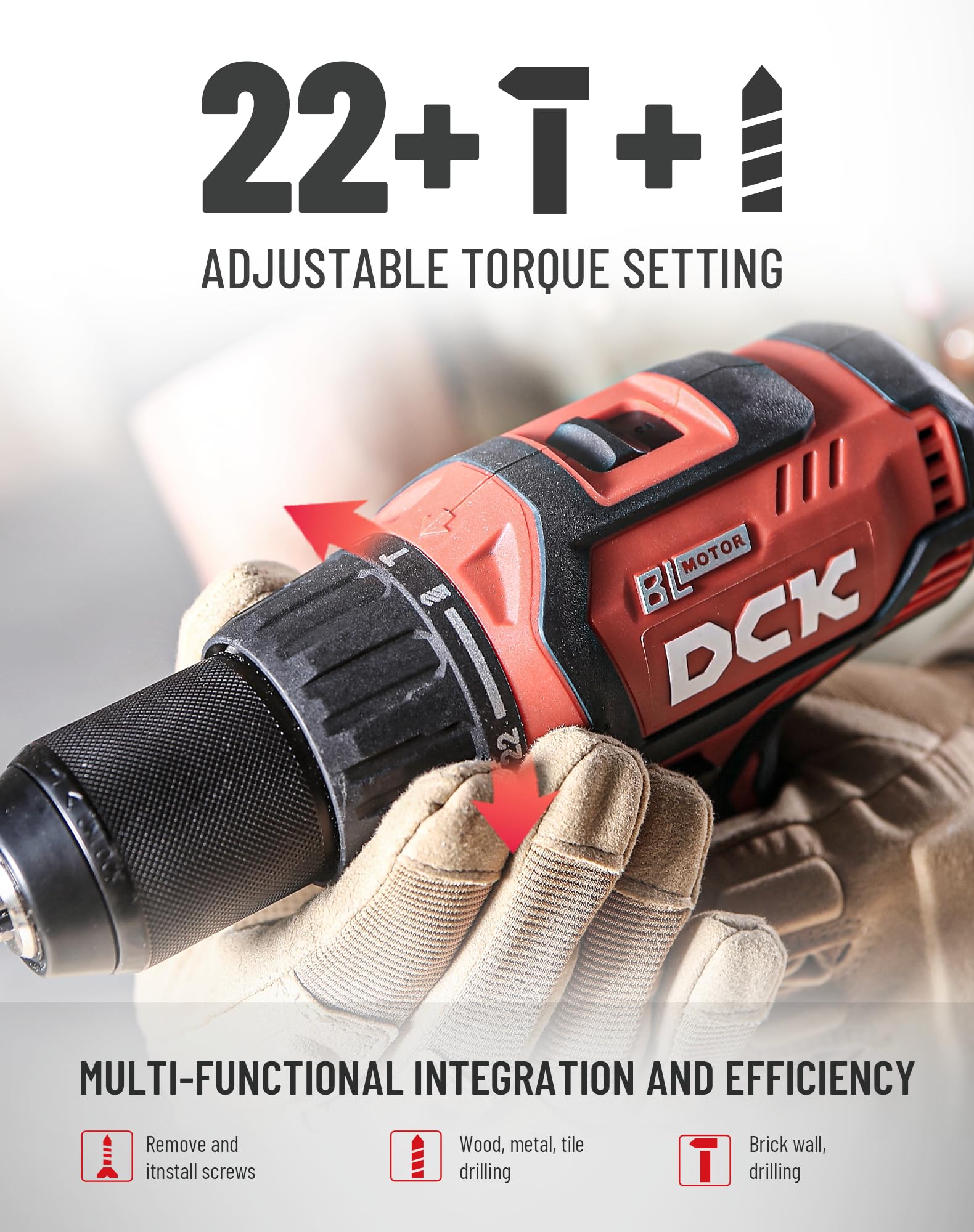 DCK half-inch all-metal chuck, durable grip under high torque.