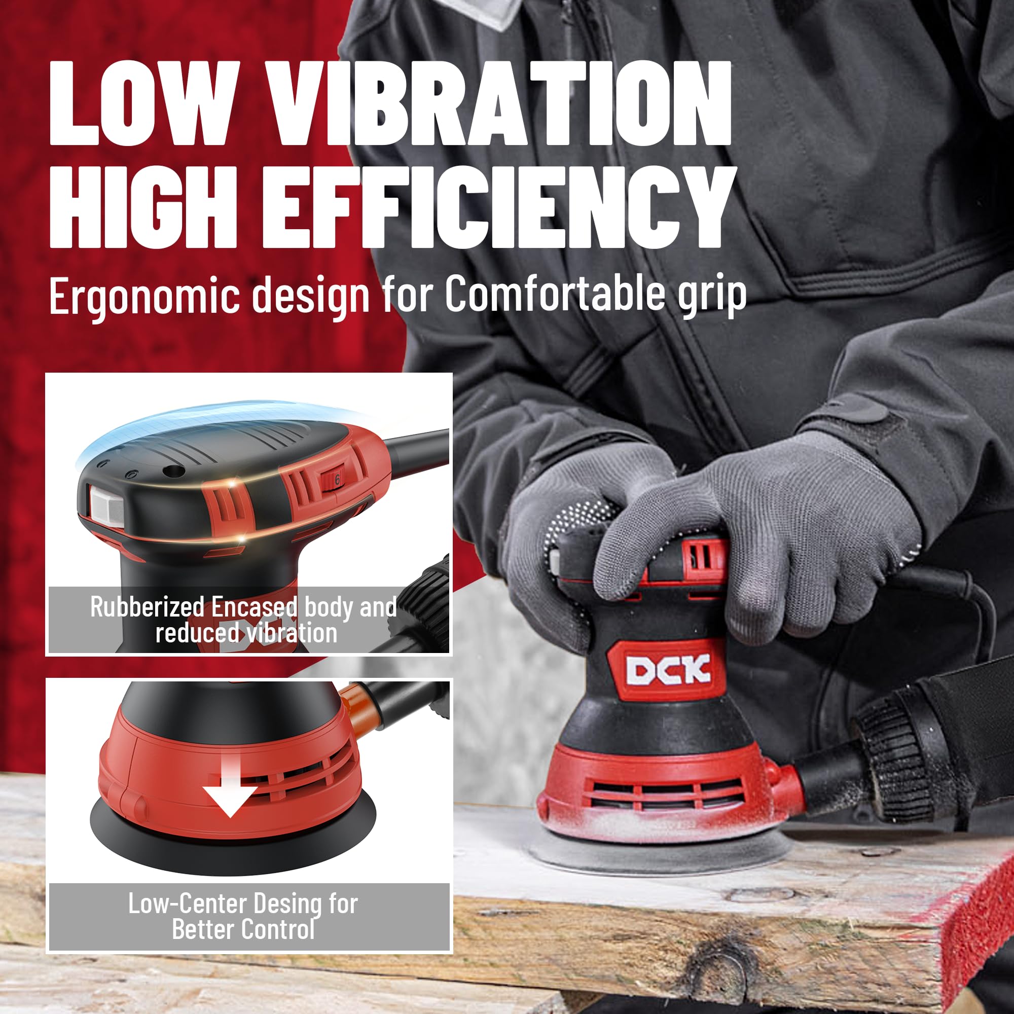 DCK ergonomic handle portrait shows rubberized grip reducing hand fatigue during sessions.