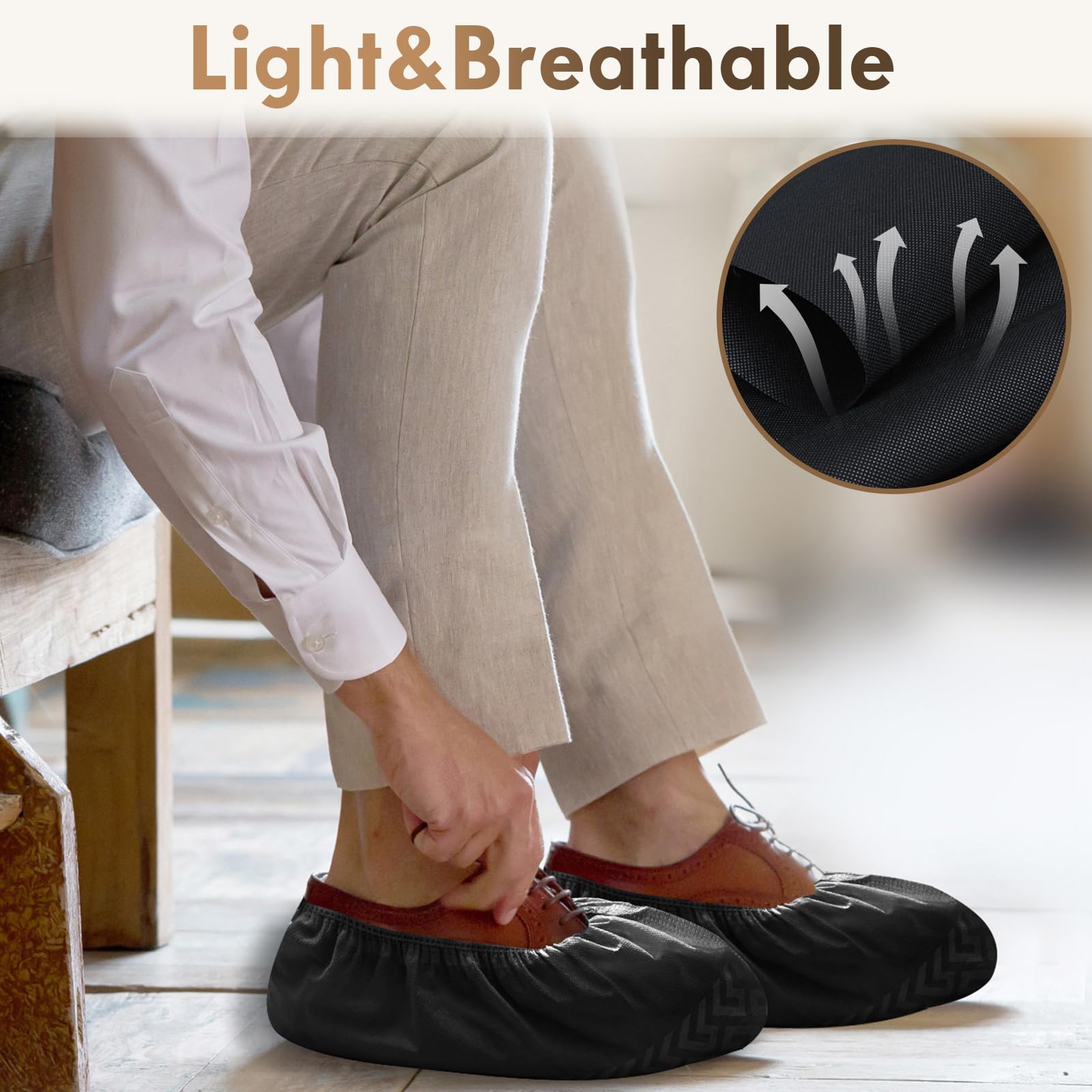 DclobTop shoe covers showing non-woven fabric texture, breathable and durable.