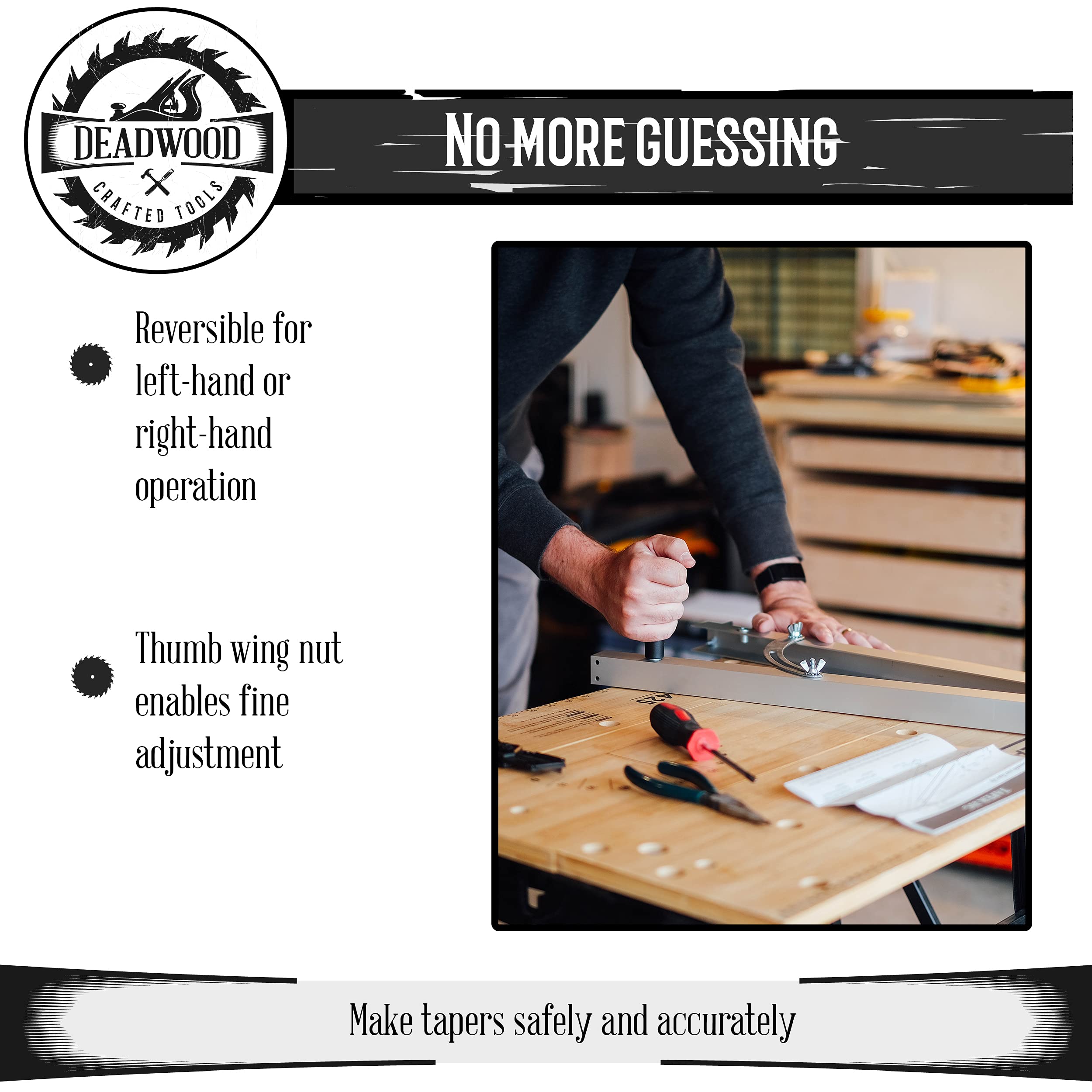 Deadwood DCT Taper Gauge Jig work-stop enabling repeatable cuts