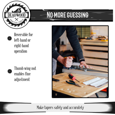 Deadwood DCT Taper Gauge Jig work-stop enabling repeatable cuts