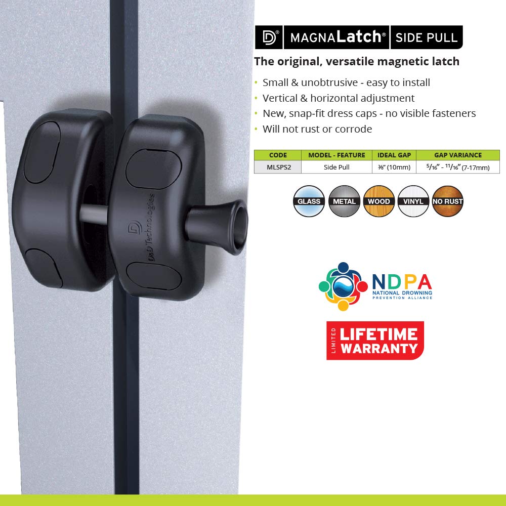 D&D Technologies MagnaLatch Side Pull wooden gate shows versatile mounting options.