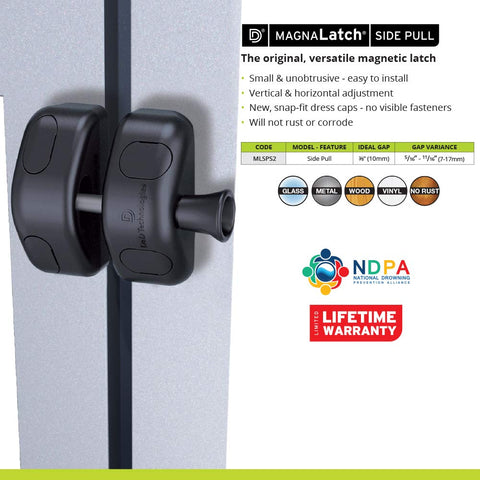 D&D Technologies MagnaLatch Side Pull wooden gate shows versatile mounting options.