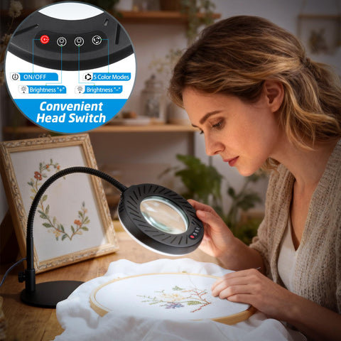 Ddlisu 12x magnifying glass light stand base storage tray keeps small parts organized.