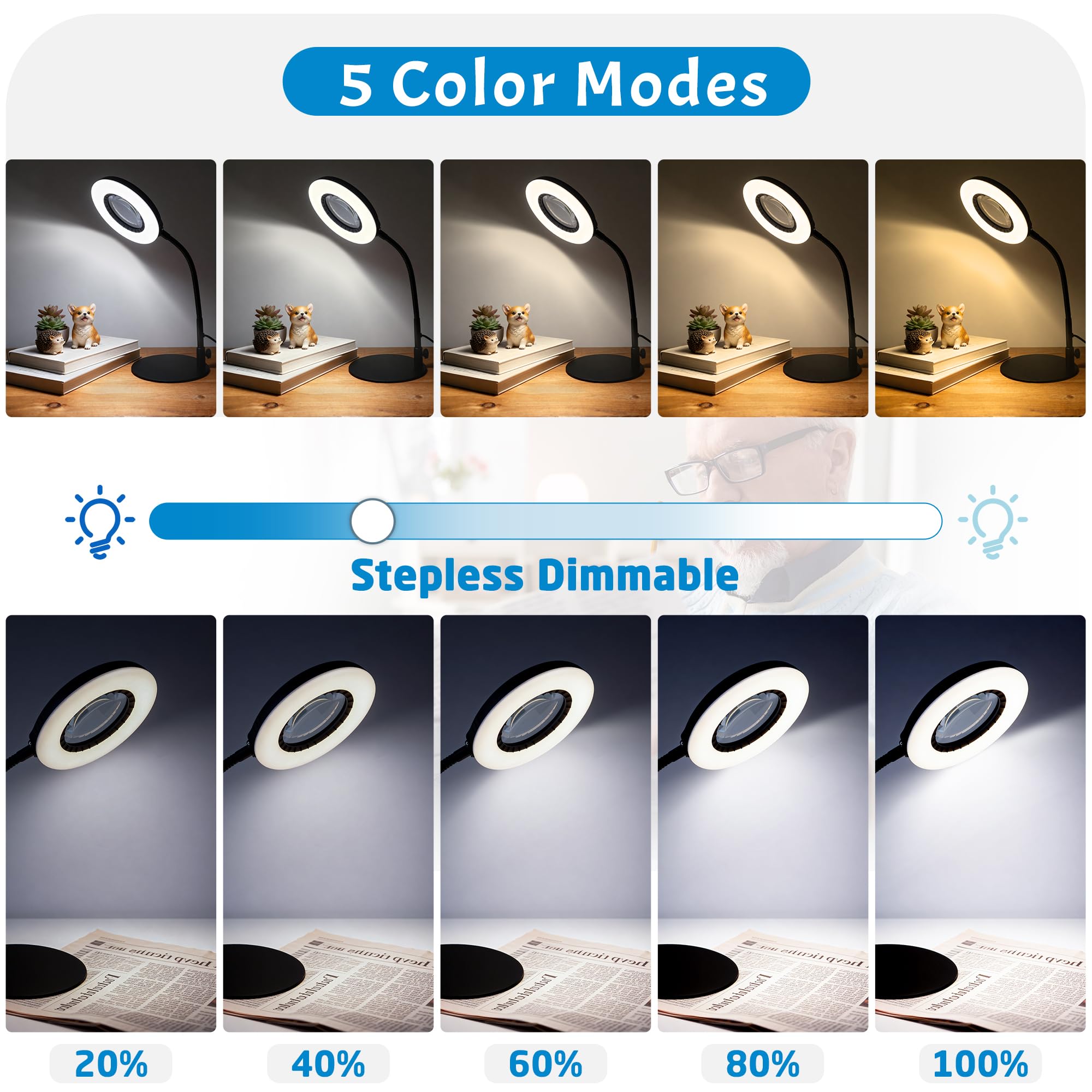 Ddlisu 12x magnifying glass light stand control buttons, easy light adjustment during details.