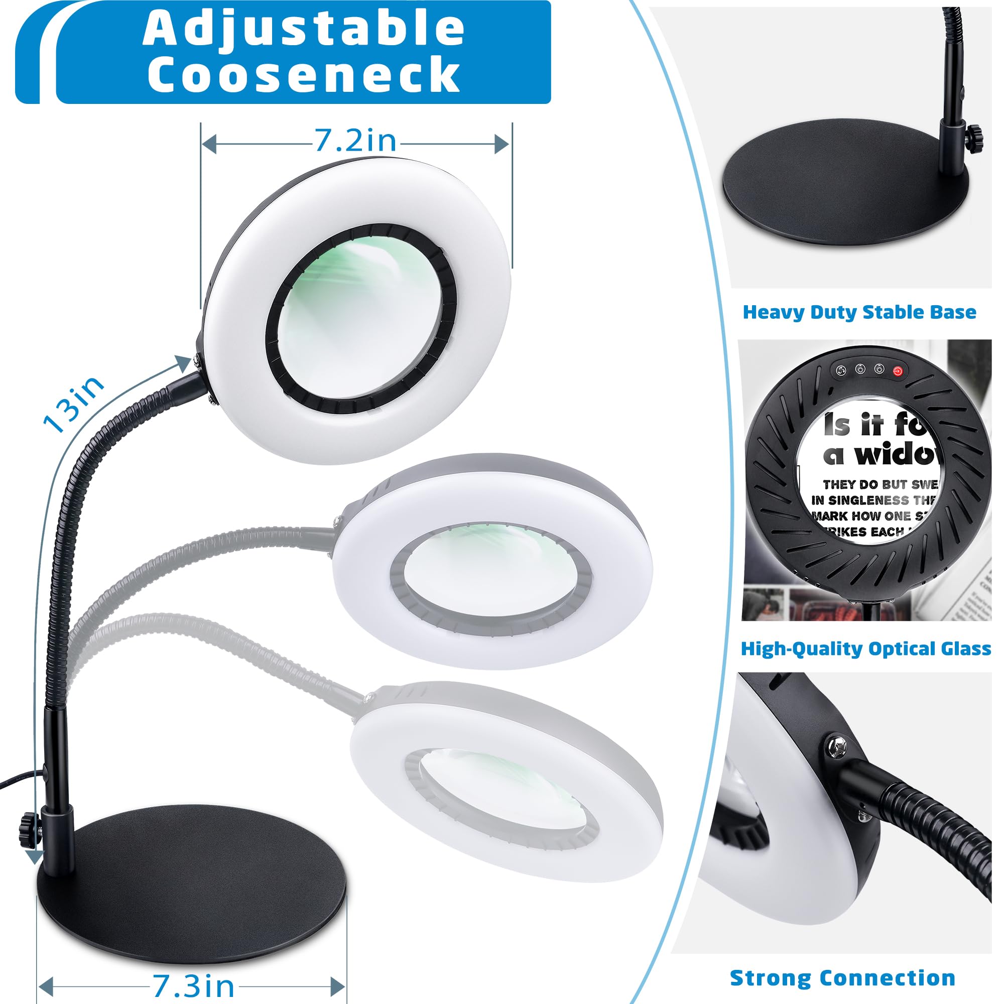 Ddlisu 12x magnifying glass light stand desk illumination for precise crafting lighting.