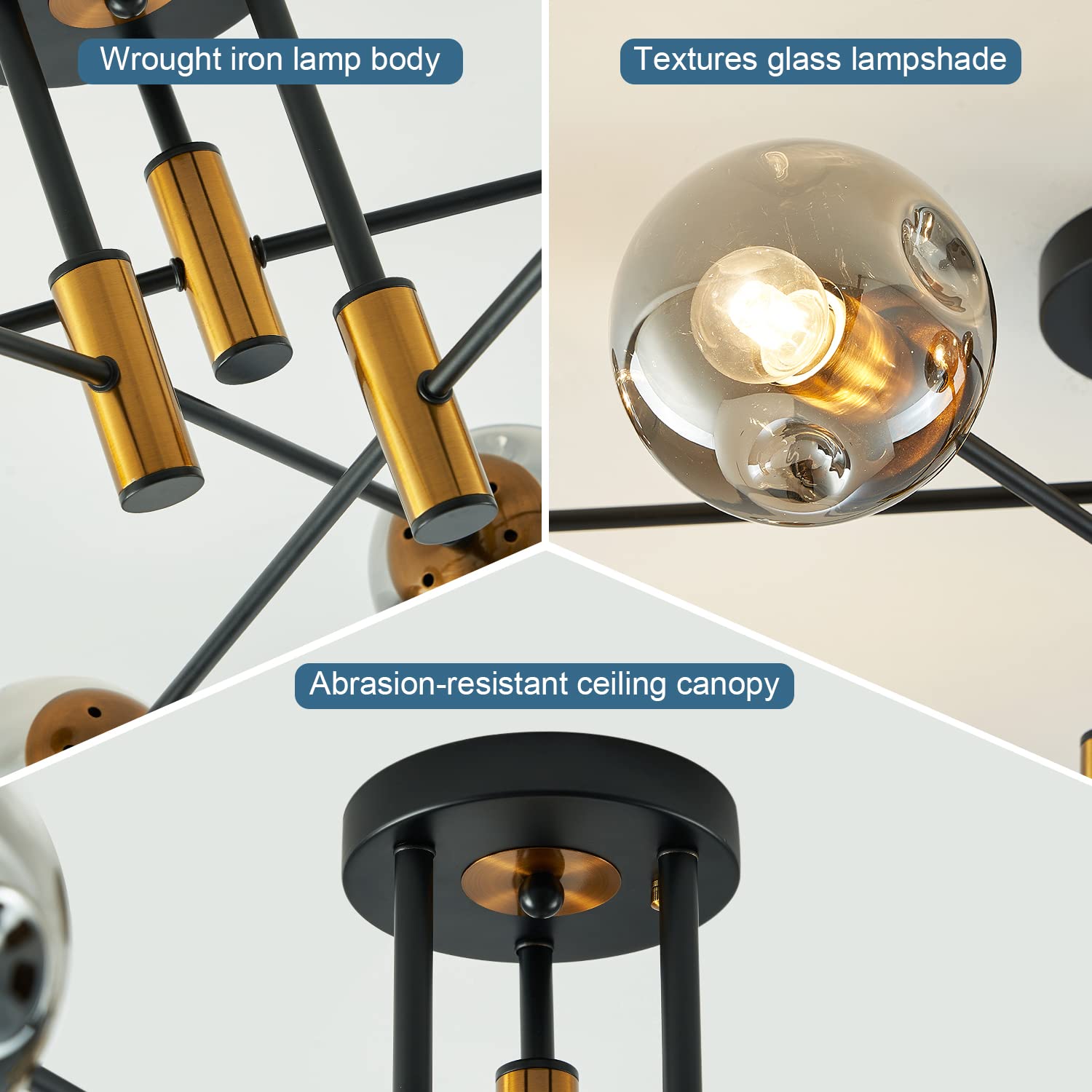 DDLLDESHI dimmable ceiling light showing versatility with dimmer-compatible bulbs.