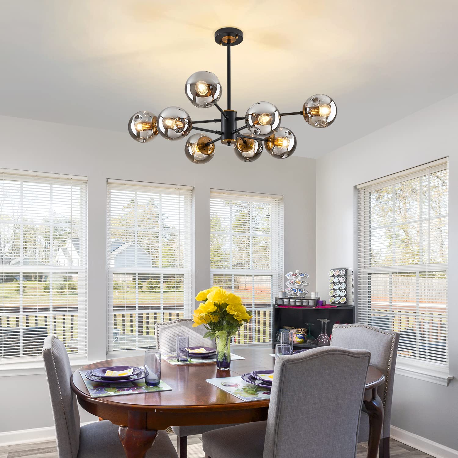 DDLLDESHI dining room setup with sputnik chandelier for refined atmosphere
