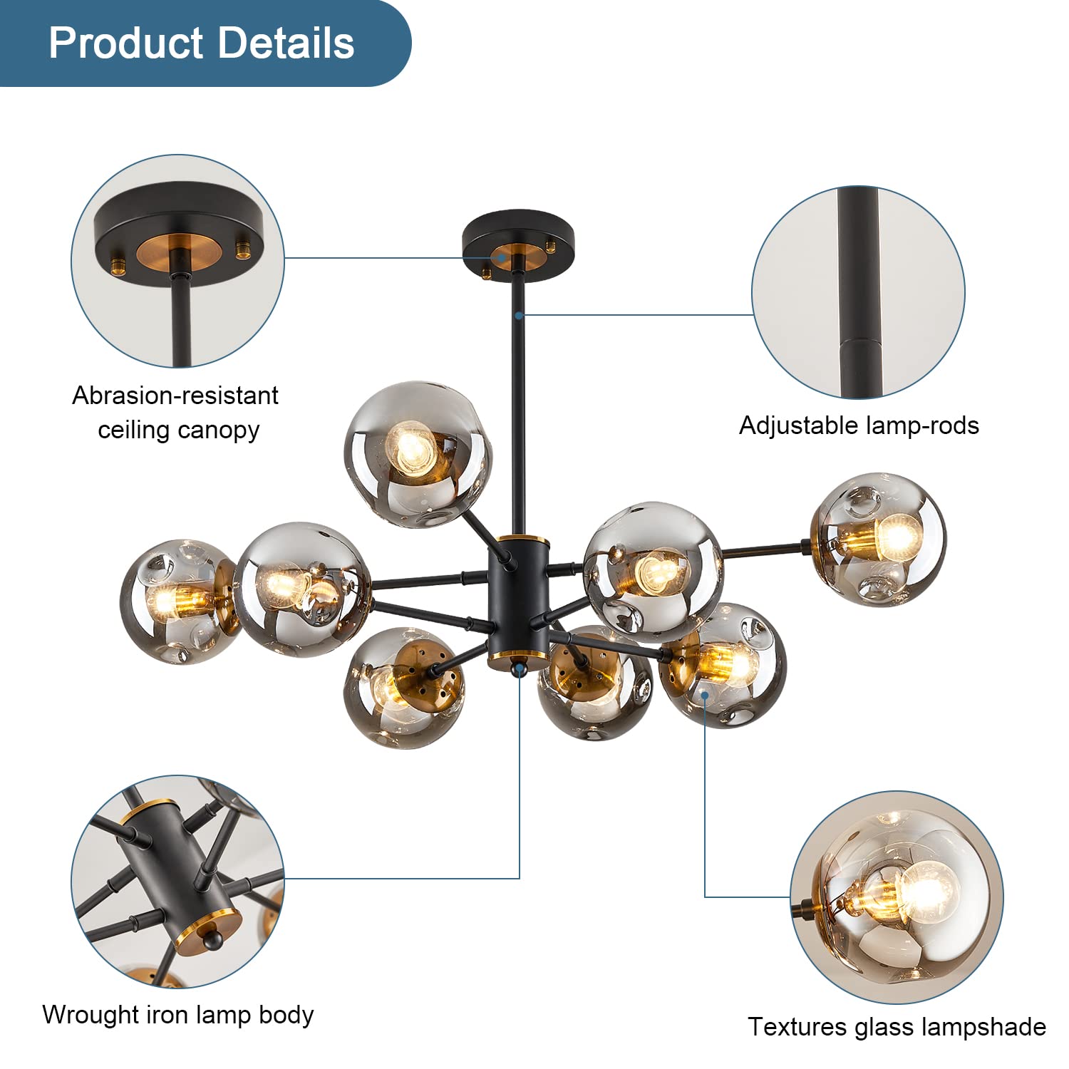 DDLLDESHI globe glass shade bubble detail provides soft illumination