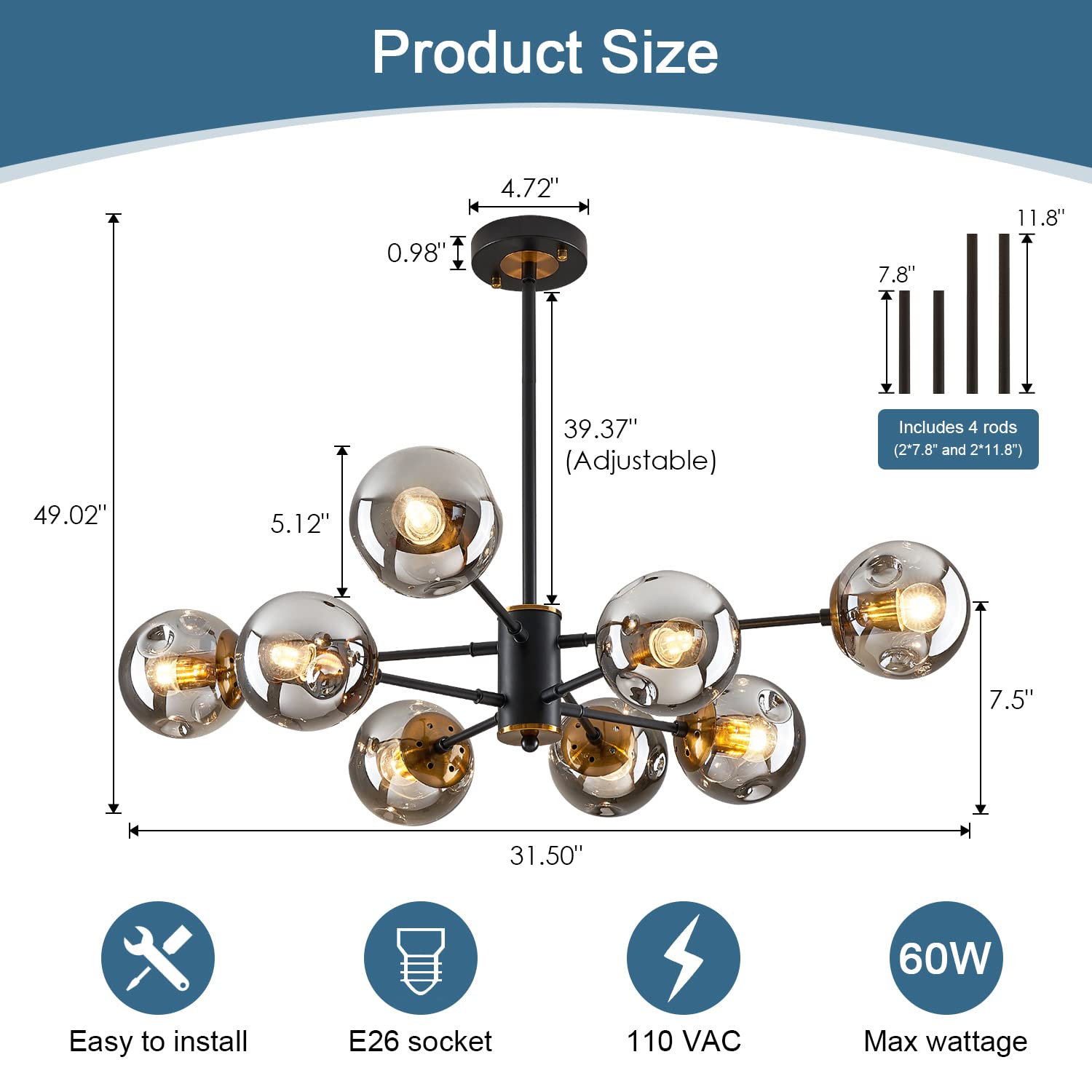 DDLLDESHI sputnik chandelier matte black and gold base enhances modern vintage aesthetic