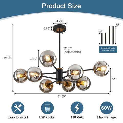 DDLLDESHI sputnik chandelier matte black and gold base enhances modern vintage aesthetic
