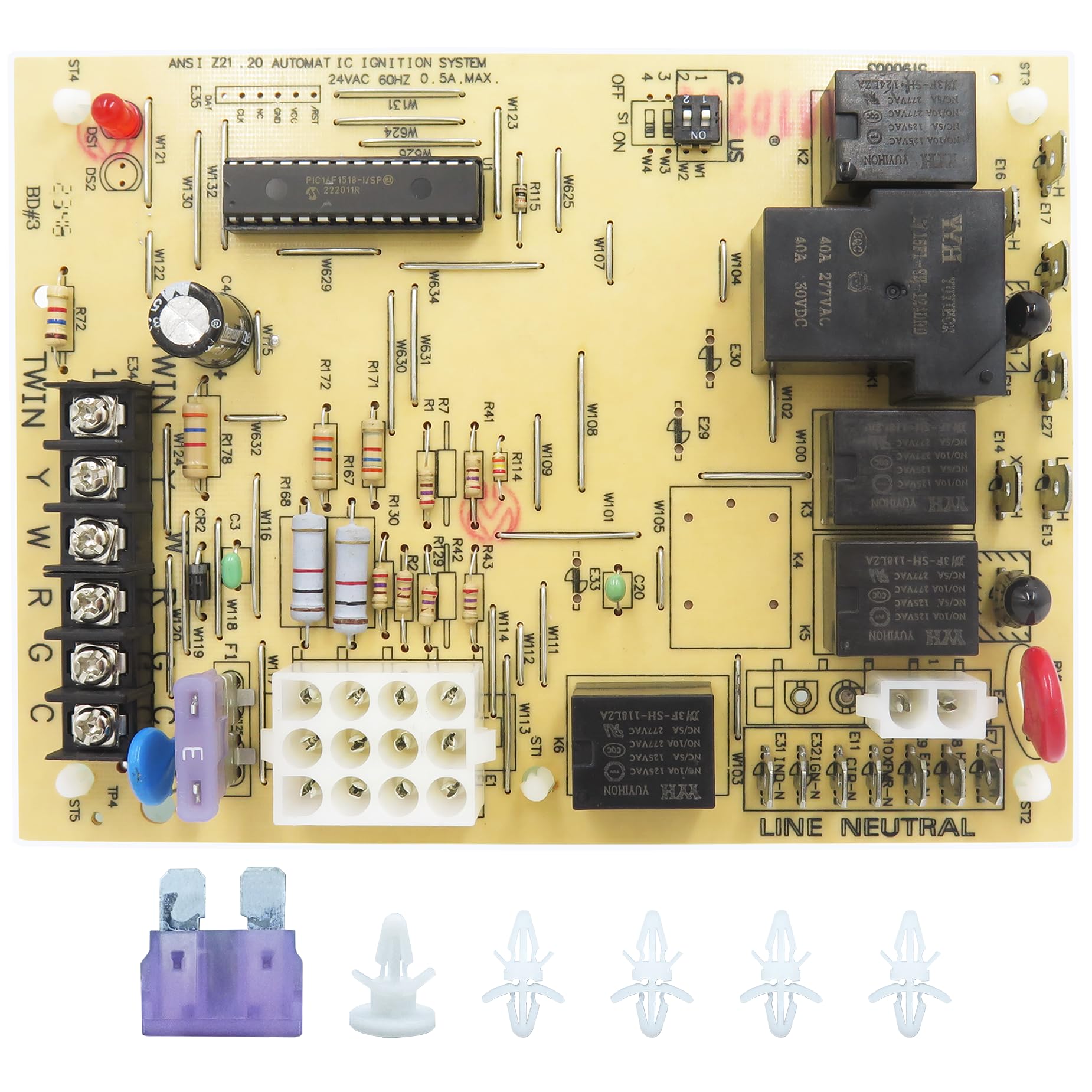 DDORUU 50A55-743 furnace control board front view, highlighting compatibility.