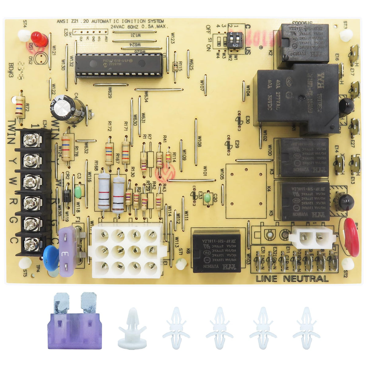 DDORUU 50A55-743 furnace control board front view, highlighting compatibility.