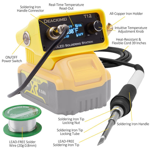 Deackimei soldering station features a precise temperature control knob for accurate heat.