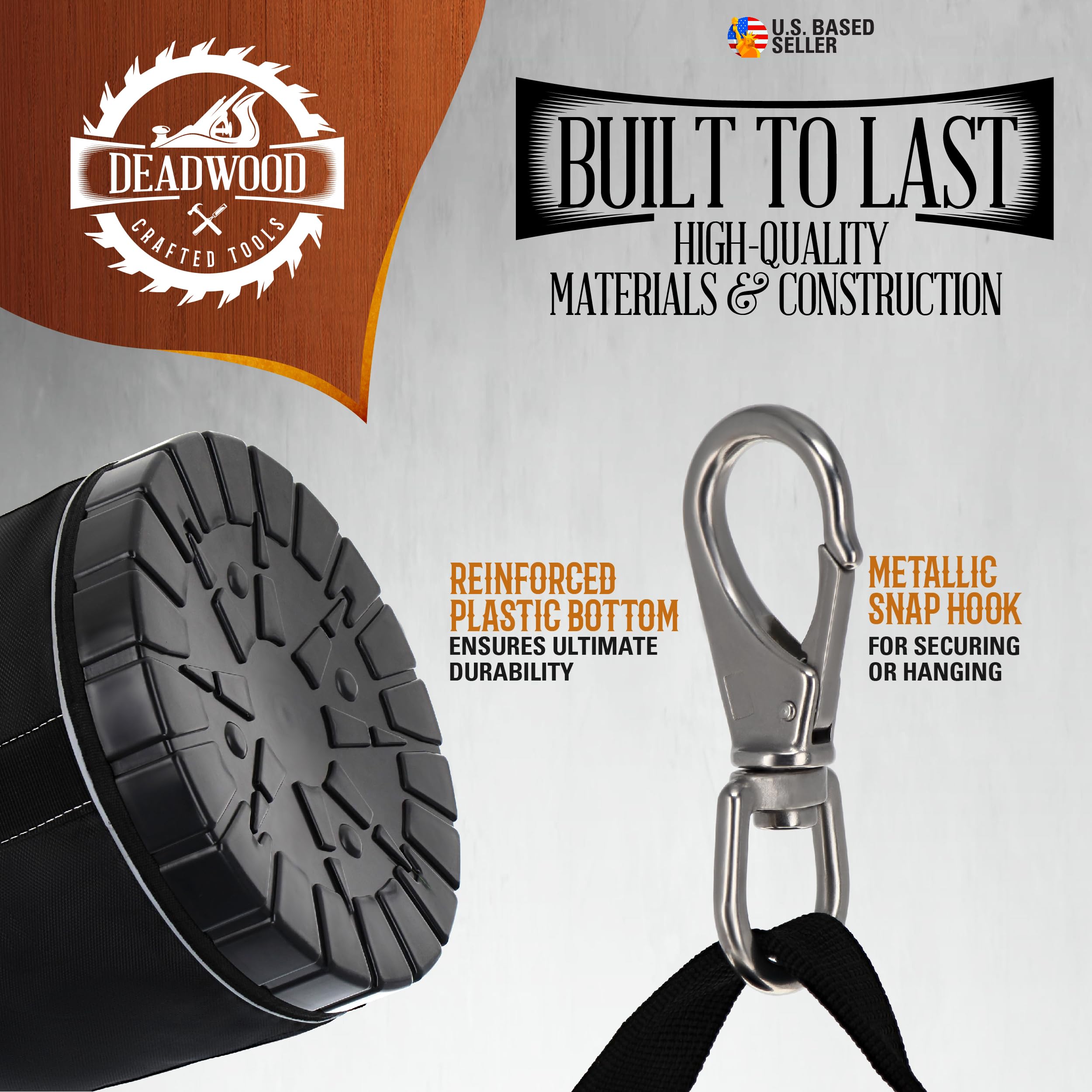 Heavy duty snap hook clips to harness for hands-free transport