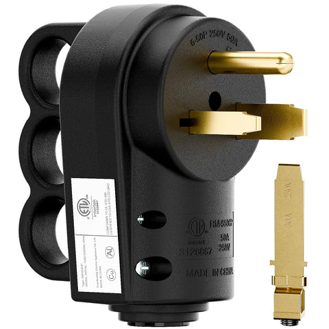 DEALTUS NEMA welder plug front view shows dual 30A 50A capability for versatile wiring