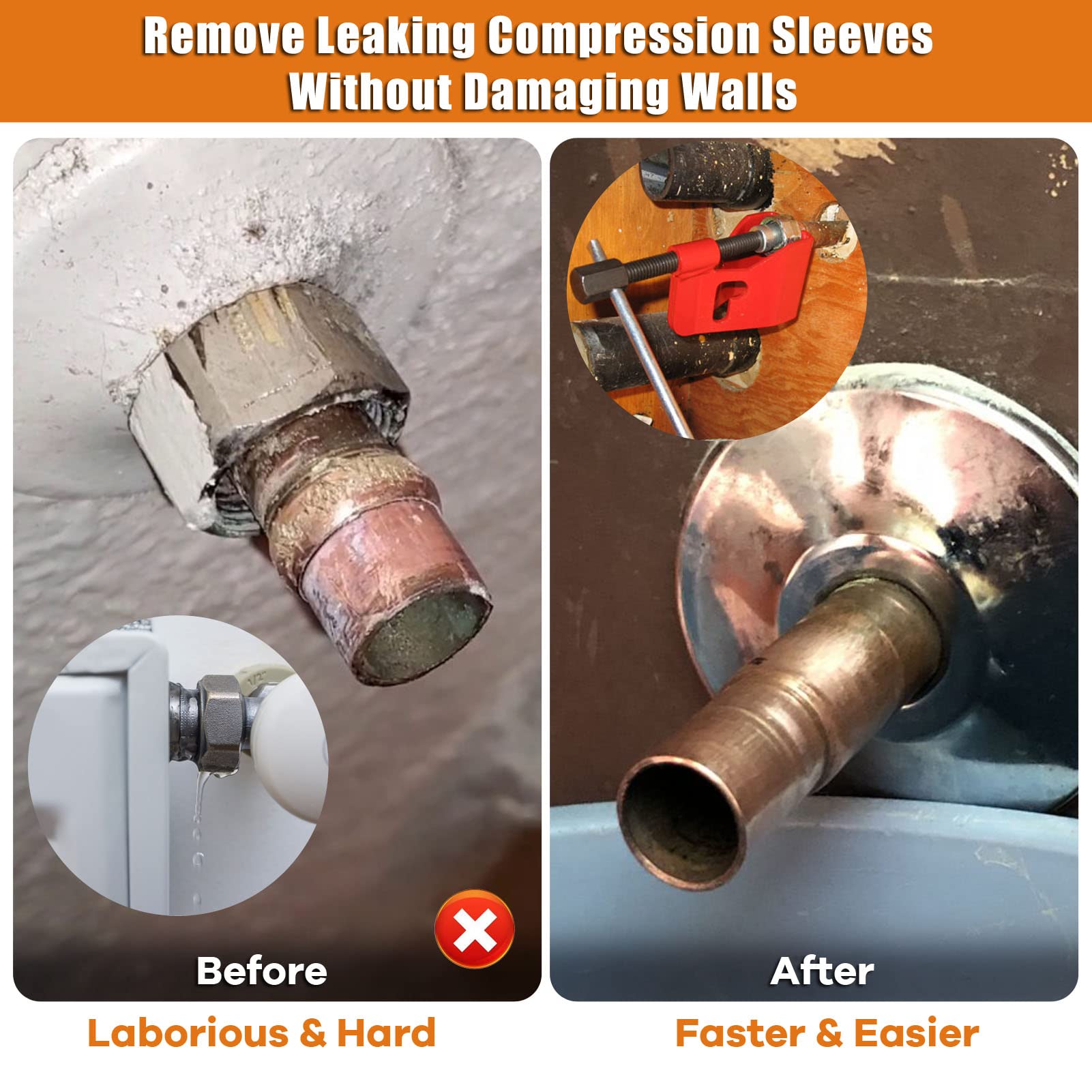 Debialo 1-2 inch copper pipe tool in use saves wall damage.