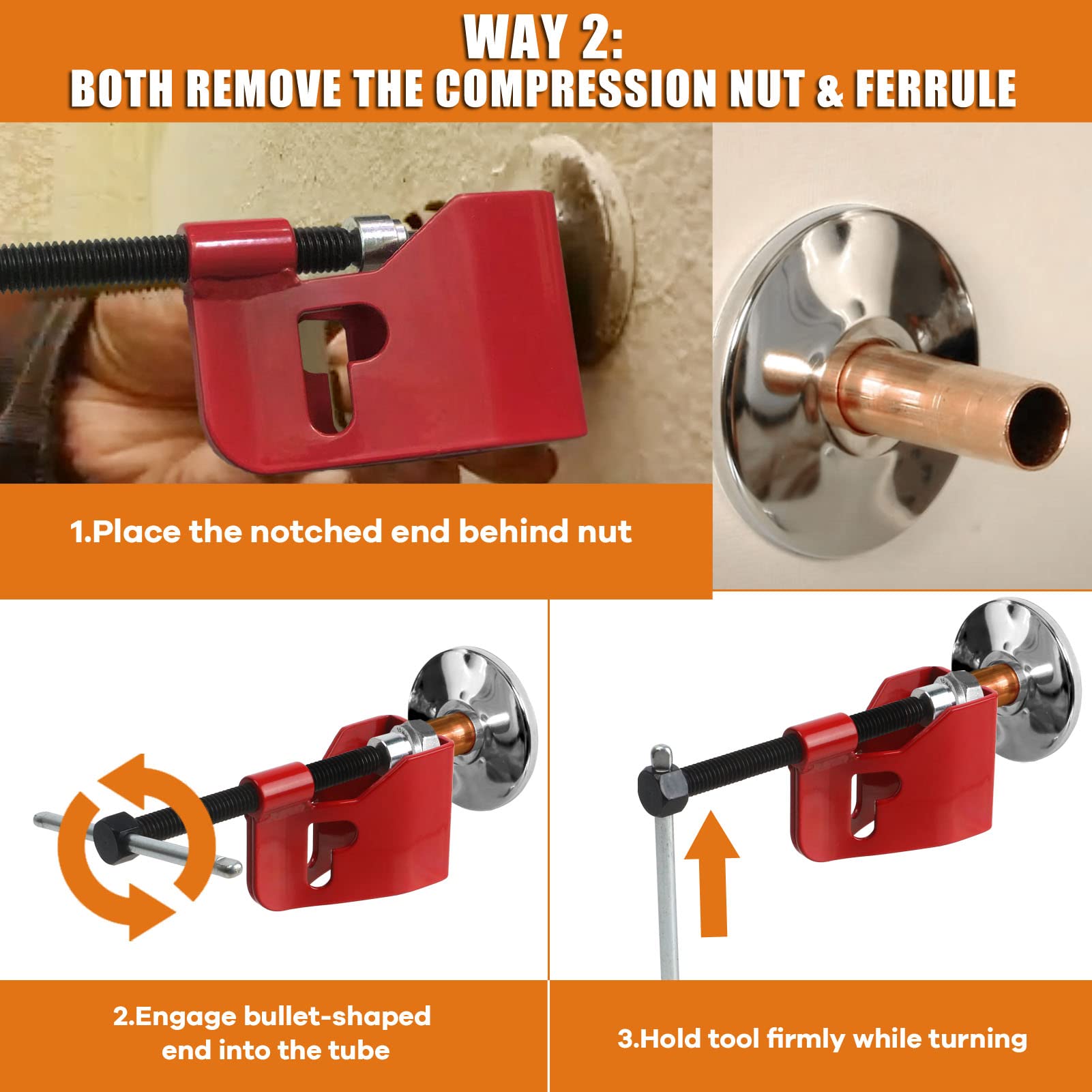 Debialo angle-stop-puller in use eases removal of corroded fittings.