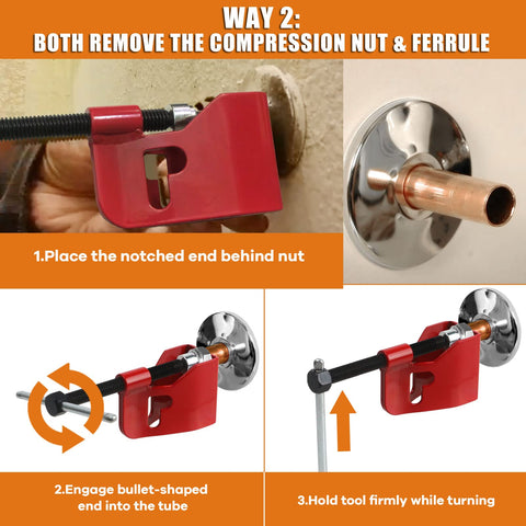 Debialo angle-stop-puller in use eases removal of corroded fittings.