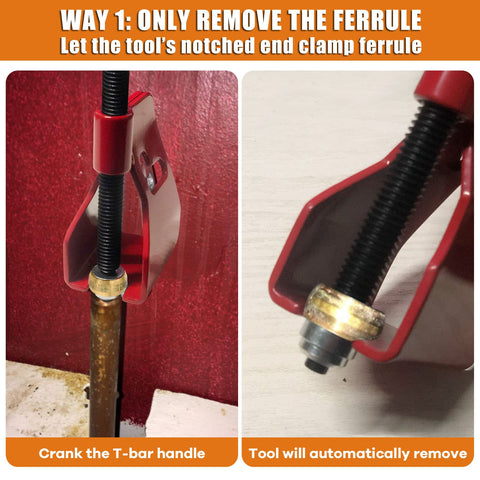 Debialo compression-sleeve-removal tool removing ferrule with no wall damage.