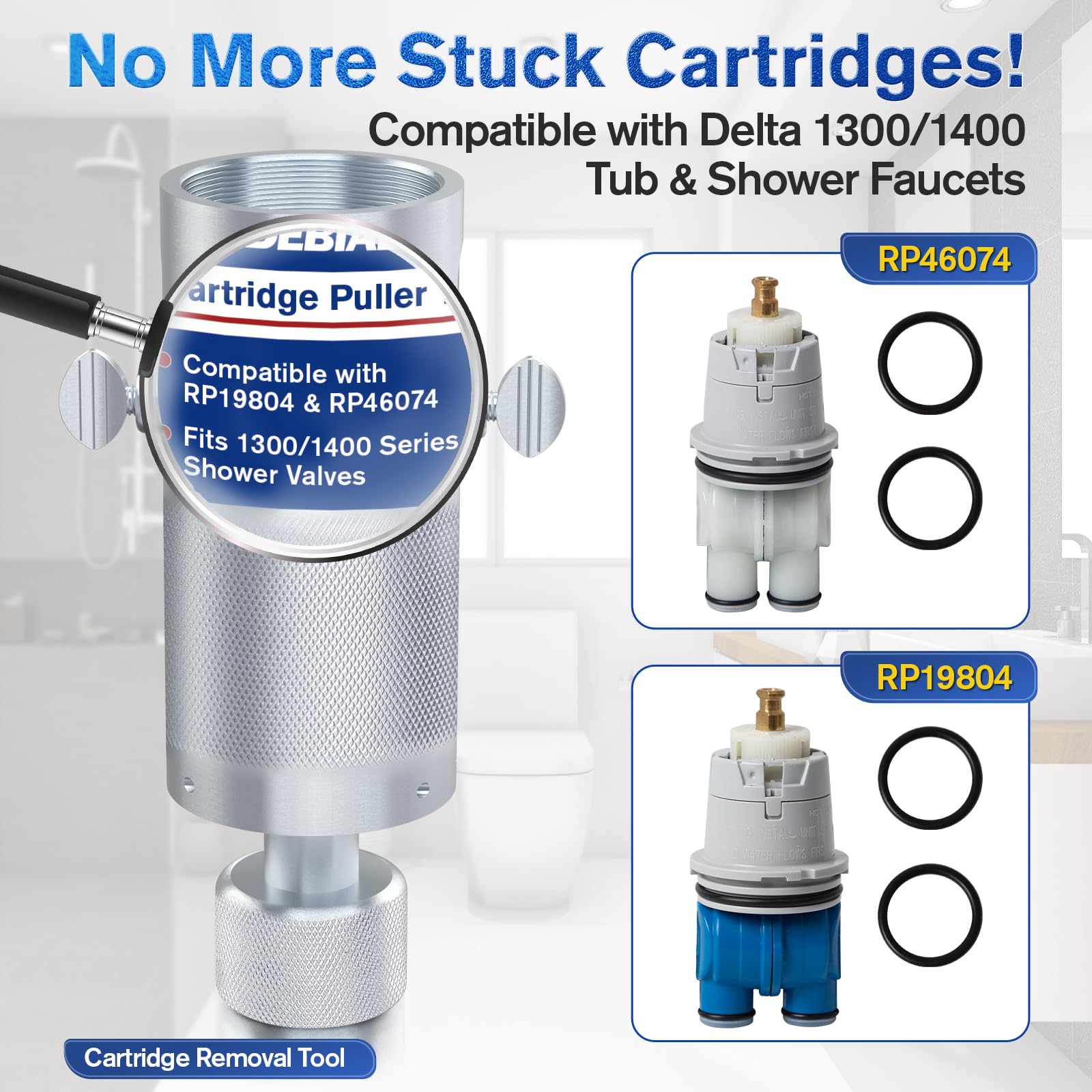 Debialo Delta tool side grip demonstrates ergonomic control in tight shower spaces.
