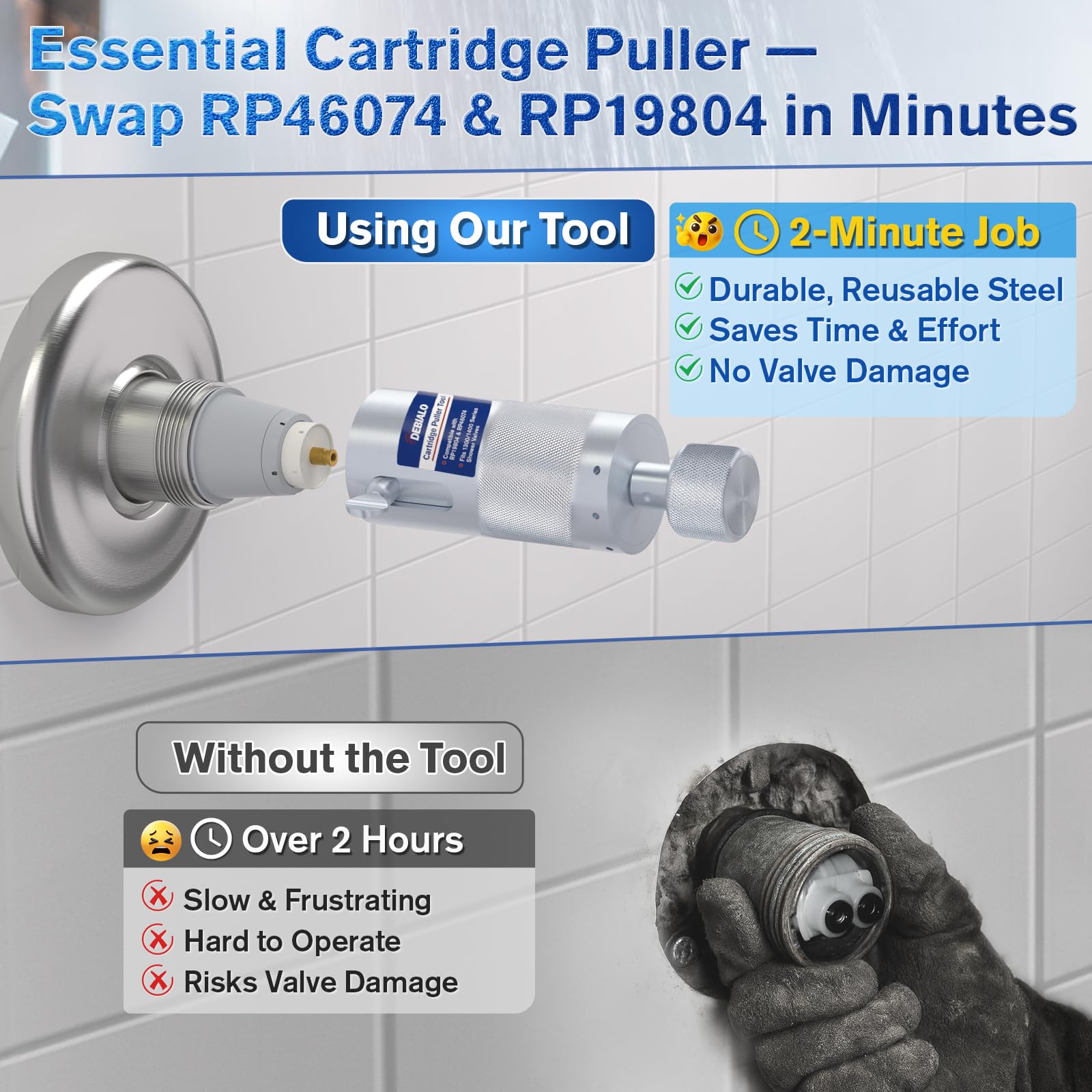 Debialo Delta tool with oversized knob enables simple DIY cartridge removal.